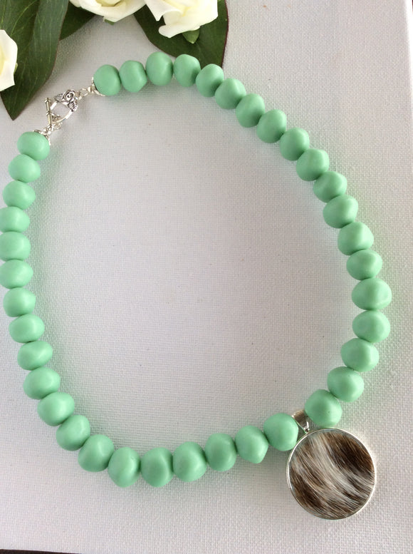 Mint Green And Hide Necklace