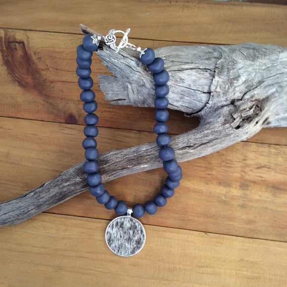 Navy And Hide Necklace