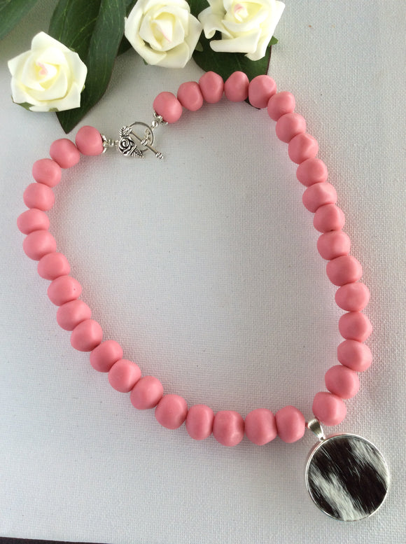 Pink And Hide Necklace
