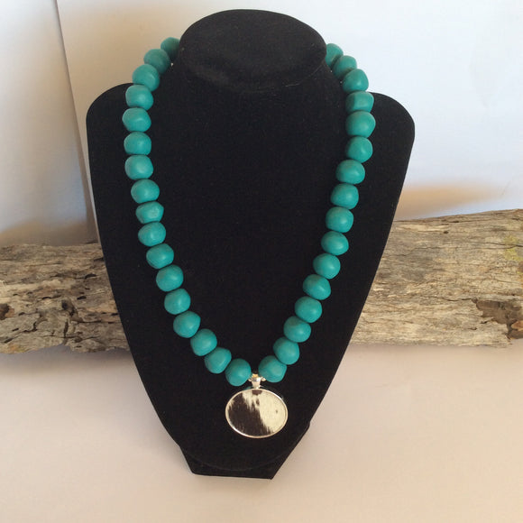 Turquoise And Hide Necklace